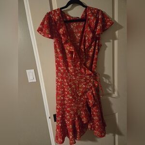 SHEIN Red Floral Ruffle Mini Dress